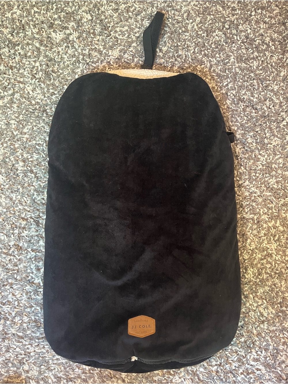 JJ Cole Black Plush Kids Backpack with Brown Logo Patch